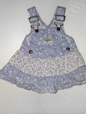 OshKosh B'gosh Light Blue Floral Ruffle Overall Dress